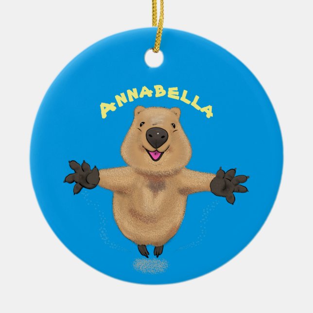 Adorno De Cerámica Diseño de personalizados de quokka saltando feliz (Frente)