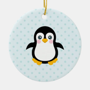Adorno De Cerámica Diseño de pingüino lindo fondo de punto de polka a