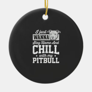 Adorno De Cerámica Diseño de Pitbull Quédate en Casa y Relájate