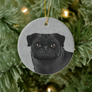 Adorno De Cerámica Diseño de raza de perro Pug negro con cabeza de pe