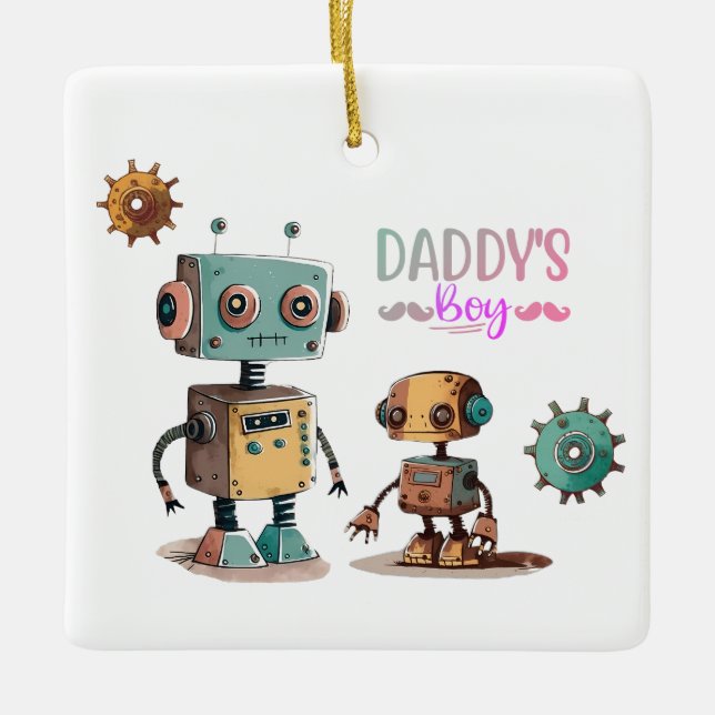 Adorno De Cerámica Diseño de robots "Daddy's Boy" (Anverso)