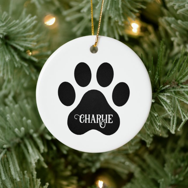 Adorno De Cerámica Diseño de silueta de nombre de pata de perro (Árbol)