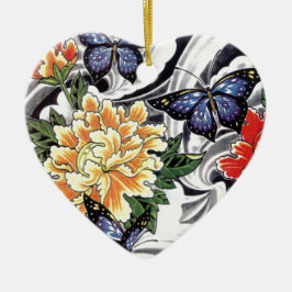 Adorno De Cerámica Diseño de tatuajes para peones amarillos y maripos