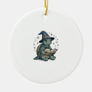 Adorno De Cerámica Diseño de vector de brujo de tortuga linda leyendo