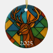 Diseño de vidrio emplomado de ciervo vintage