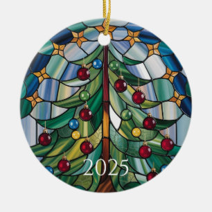 Adorno De Cerámica Diseño de Vidrio Pintado de Árbol de Navidad 2025