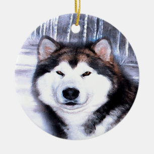 Adorno De Cerámica Diseño del Malamute de Alaska del artista