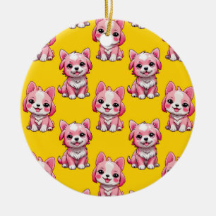 Adorno De Cerámica Diseño del patrón de perro de cachorro rosa - amar