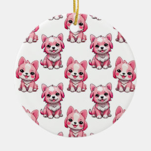 Adorno De Cerámica Diseño del patrón de perro de cachorro rosa - blan