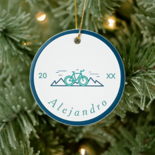 Adorno De Cerámica Diseño del tema del ciclismo verde y azul Biciclet