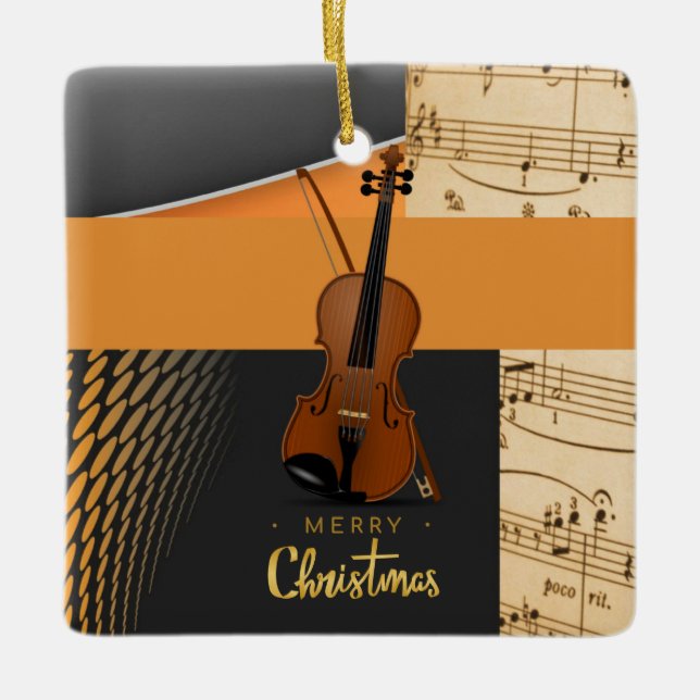 Adorno De Cerámica Diseño del violín navideño (Anverso)