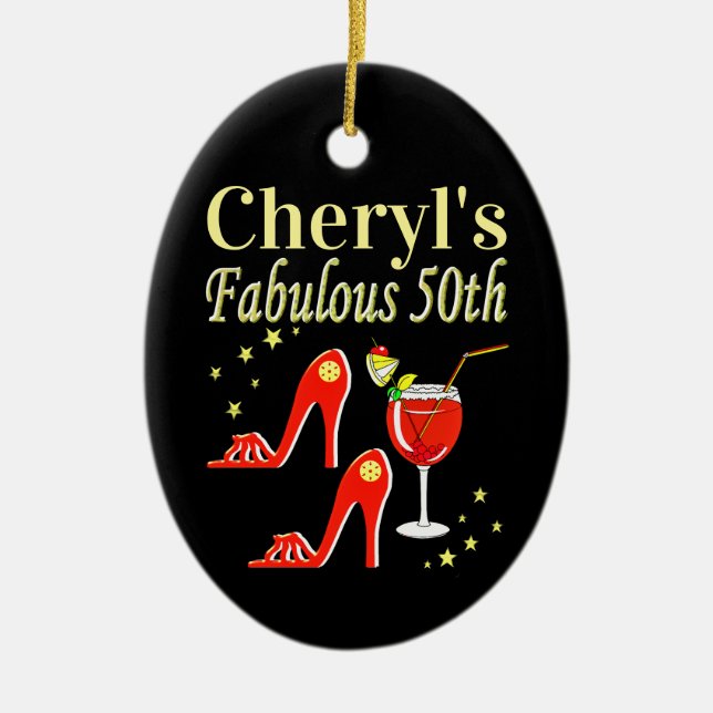 ADORNO DE CERÁMICA DISEÑO DIVA DE CUMPLEAÑOS 50 ROJOS (Frente)