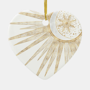 Adorno De Cerámica Diseño elegante Doodles dorados Sun Moon Mandala