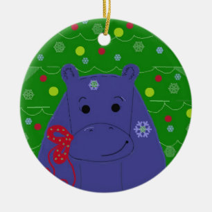 Adorno De Cerámica Diseño Feliz Hipopótamo Navidad