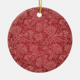 Adorno De Cerámica Diseño floral clásico de damasco de paisley rojo