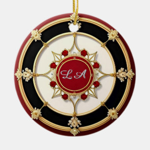 Adorno De Cerámica Diseño Floral Dorado Ornamentado