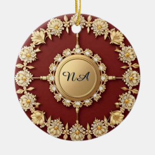 Adorno De Cerámica Diseño Floral Dorado Ornamentado