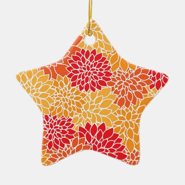 Adorno De Cerámica Diseño floral oriental rojo y Naranja (Frente)