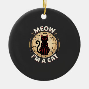 Adorno De Cerámica Diseño Gráfico de Gato Meow Halloween_1