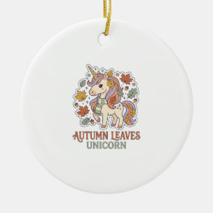 Adorno De Cerámica Diseño gráfico de merch de unicornio hojas de otoñ