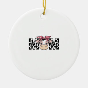 Adorno De Cerámica Diseño Gráfico de Vaca Linda con Lazo de Mamá_1