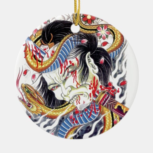 Adorno De Cerámica Diseño Grotesco y de tatuaje de serpientes (Frente)