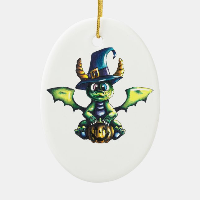 Adorno De Cerámica Diseño mágico de dragones de Halloween (Frente)