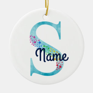 Adorno De Cerámica Diseño Monograma inicial S Rainbow Star