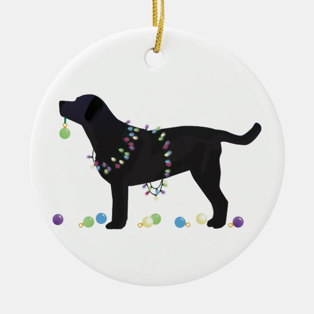 Adorno De Cerámica Diseño navideño de Black Lab Merry (Frente)