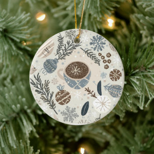 Adorno De Cerámica Diseño Navideño de Cacao Caliente y Copos de Nieve