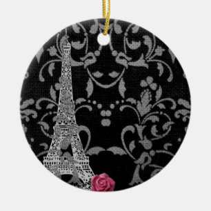 Adorno De Cerámica Diseño parisiense del damasco blanco y negro