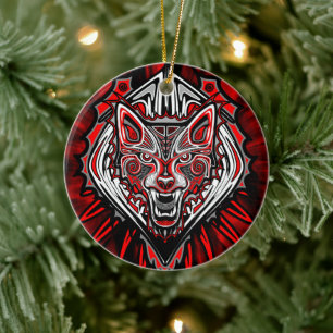 Adorno De Cerámica Diseño Totémico Tribal Haida de Lobo