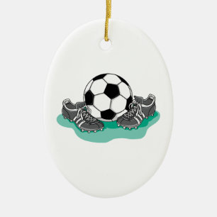 Adorno De Cerámica diseño vectorial de balón y botas de fútbol