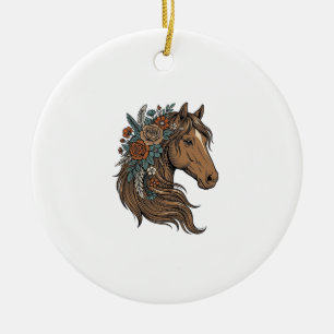 Adorno De Cerámica diseño vectorial de cabeza de caballo floral vinta