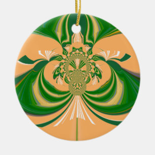 Adorno De Cerámica Diseño verde amarillo.