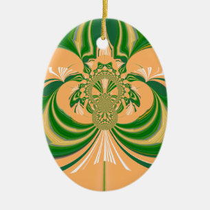 Adorno De Cerámica Diseño verde amarillo.