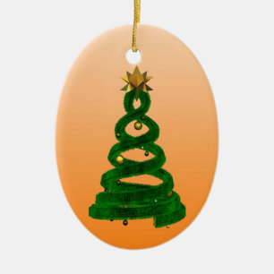 Adorno De Cerámica Diseño verde pino y bolas doradas