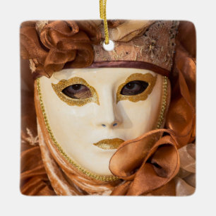 Adorno De Cerámica Disfraz de Carnaval Naranja, Venecia