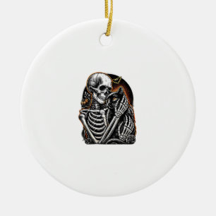Adorno De Cerámica Disfraz de Halloween de esqueleto sosteniendo un g