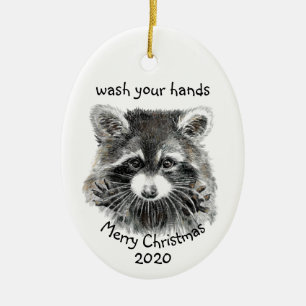 Adorno De Cerámica Diversión 2020 Covid Lávese Las Manos Raccoon