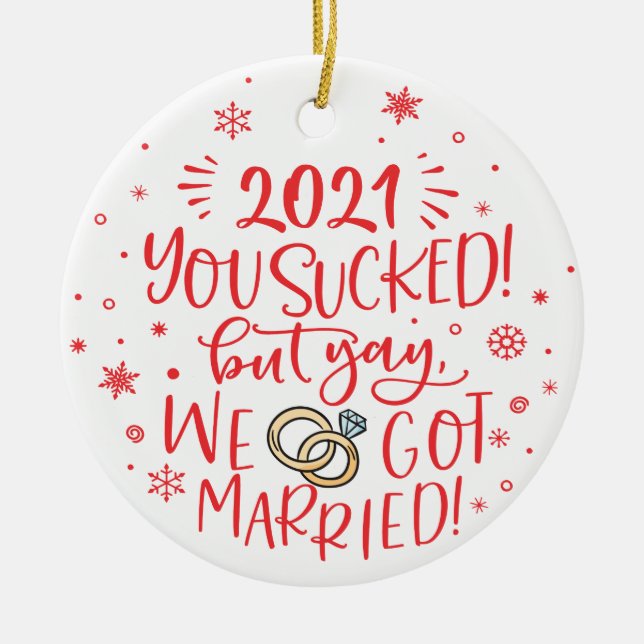 Adorno De Cerámica Diversión 2021 apestaba pero nos casamos con una f (Frente)