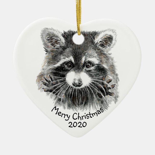 Adorno De Cerámica Diversión Cuta Acuarela Raccoon Naturaleza animal  (Frente)