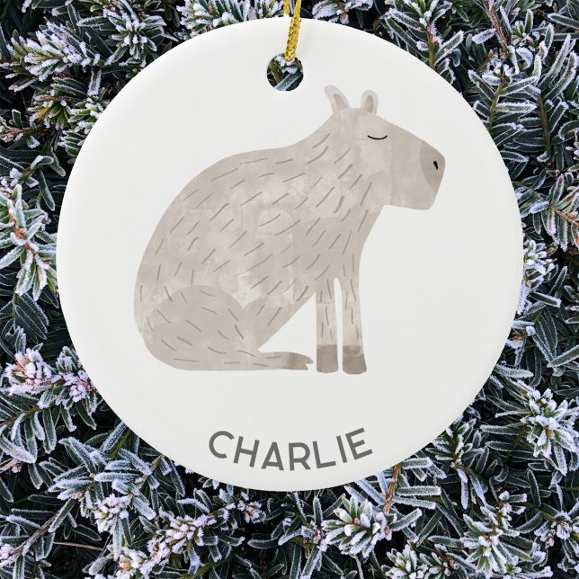 Adorno De Cerámica Diversión de Capibara personalizada (Fun capybara personalized custom name Christmas ornament)