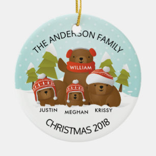 Adorno De Cerámica Diversión Familia Personalizada De 4 Osos Navidad