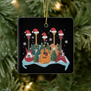 Adorno De Cerámica Divertida guitarra retro Navidad árbol festivo Xma