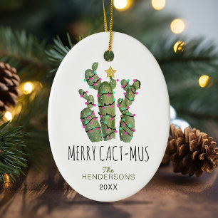 Adorno De Cerámica Divertida Navidad de Cactus Festivo