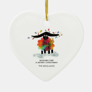 Adorno De Cerámica Divertidas ovejas navideñas con luces Navidades