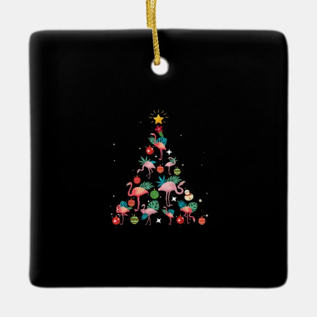 Adorno De Cerámica Divertido árbol de Navidad Flamingo (Anverso)