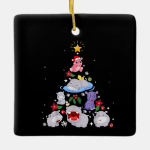 Adorno De Cerámica Divertido árbol de Navidad Hippo   Xmas Hippopótam