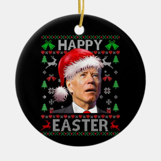 Adorno De Cerámica Divertido Biden confundió feliz Pascua con Navidad (Frente)